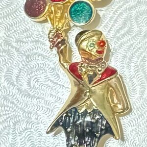 Vintage Brooch - Hobo Clown holding Balloons.